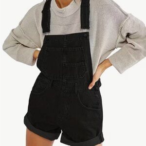 Black Denim Bib Overalls With Pockets